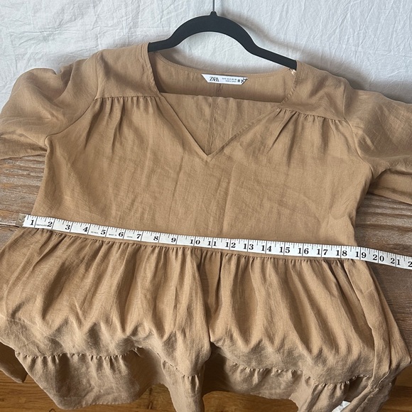 Zara Camel Brown Tiered V-Neck Tunic Dress - Picture 6 of 6